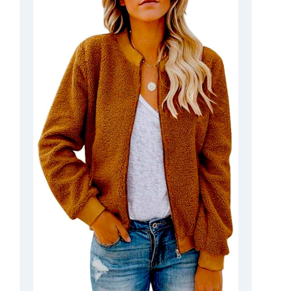 Mirol Sherpa Fleece Teddy Zip Bomber Jacket